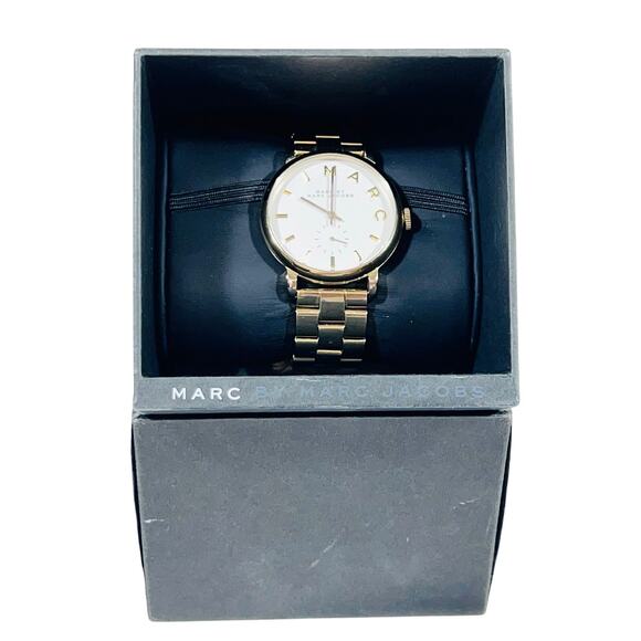 Marc by Marc Jacobs Baker Watch 36mm Women Gold Tone Case #MBM3243 Working
